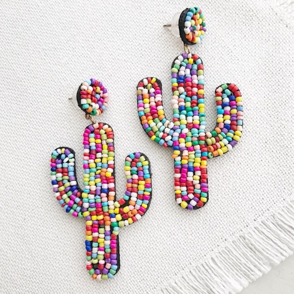 Lumina Revival Jewelry - Beaded Saguaro Cactus Rainbow Statement Earrings